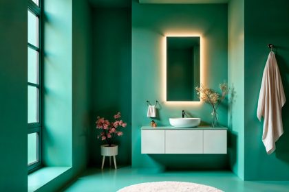 Professional bathroom painting Melbourne service applying moisture-resistant paint in a modern bathroom